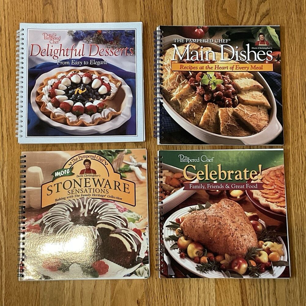 Pampered Chef Cookbooks Main Dishes Celebrate! Desserts Stoneware Lot of 4